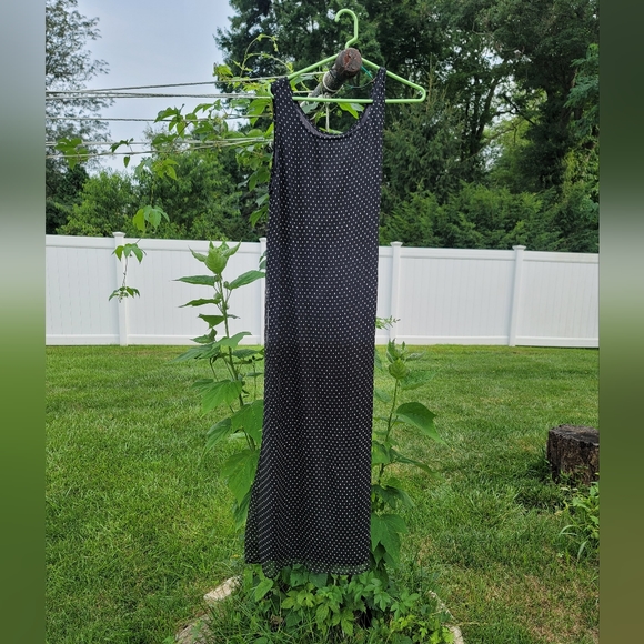 Vintage Robbie Bee Black and White Silk Polka Dot Maxi Sleeveless Dress - Picture 2 of 5